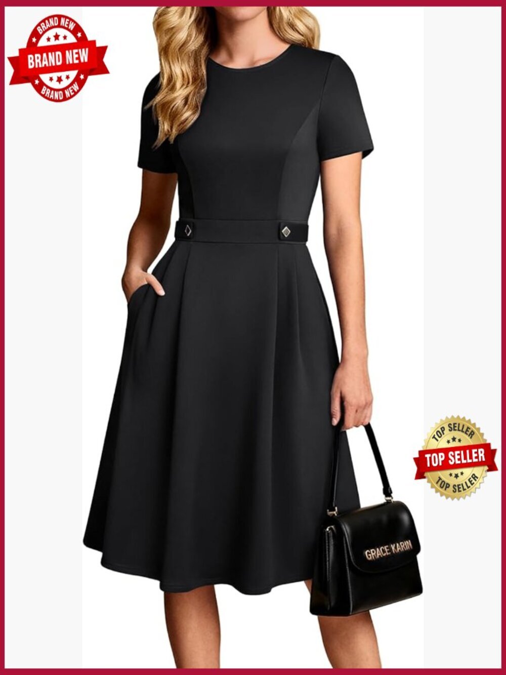 Short Sleeve A-Line Fit & Flare Dress with Pockets